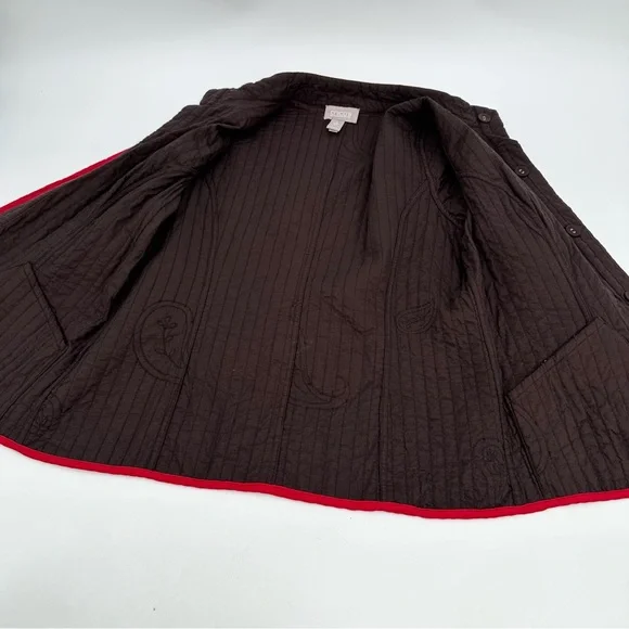 Chicos Jacket Womens 0 US Sz S 4 Red Paisley Quilted Cotton Buttons READ - Picture 9 of 11